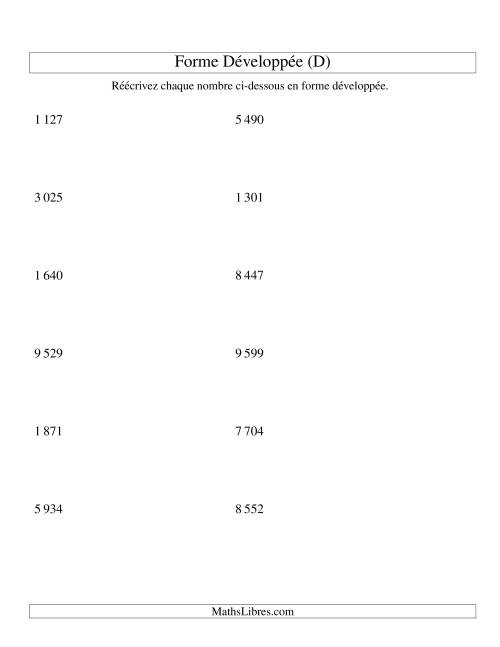 Écriture de nombres en forme dévoleppée 1 000 à 9 999 (version SI) (D)
