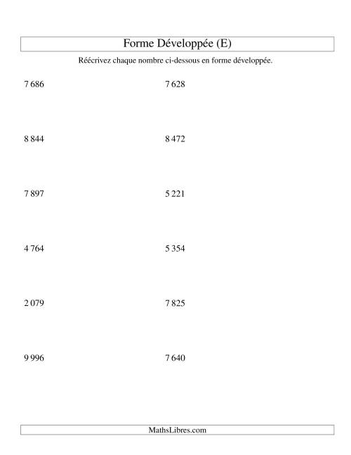 Écriture de nombres en forme dévoleppée 1 000 à 9 999 (version SI) (E)