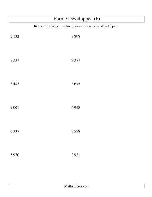 Écriture de nombres en forme dévoleppée 1 000 à 9 999 (version SI) (F)