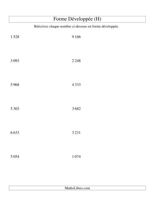 Écriture de nombres en forme dévoleppée 1 000 à 9 999 (version SI) (H)