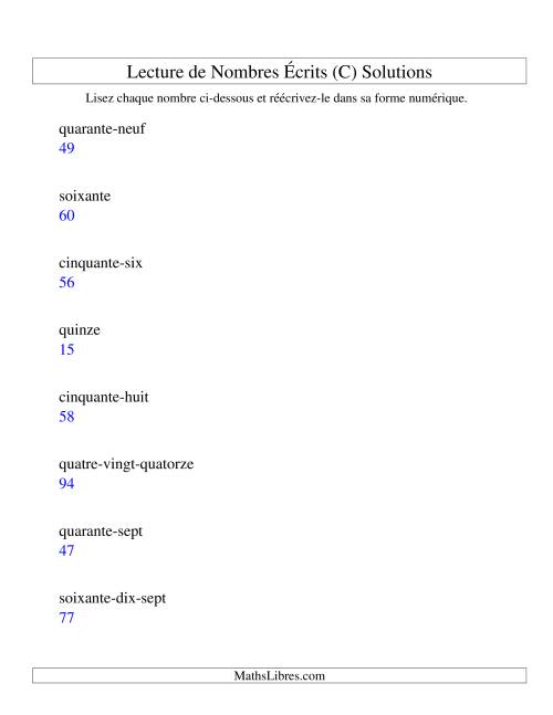 Lecture de nombres écrits -- 2-chiffres (C) page 2