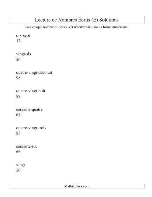 Lecture de nombres écrits -- 2-chiffres (E) page 2