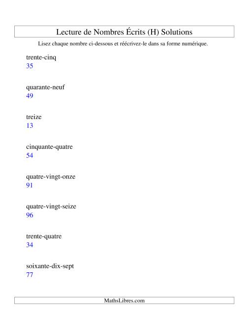 Lecture de nombres écrits -- 2-chiffres (H) page 2