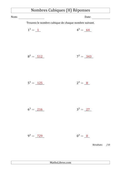 Nombres Cubiques de 0 à 9 (H) page 2