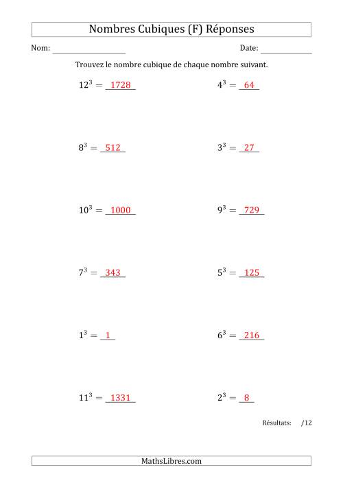 Nombres Cubiques de 1 à 12 (F) page 2