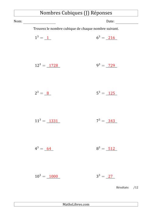 Nombres Cubiques de 1 à 12 (J) page 2