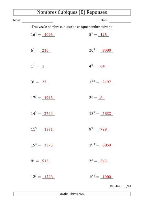 Nombres Cubiques de 1 à 20 (B) page 2
