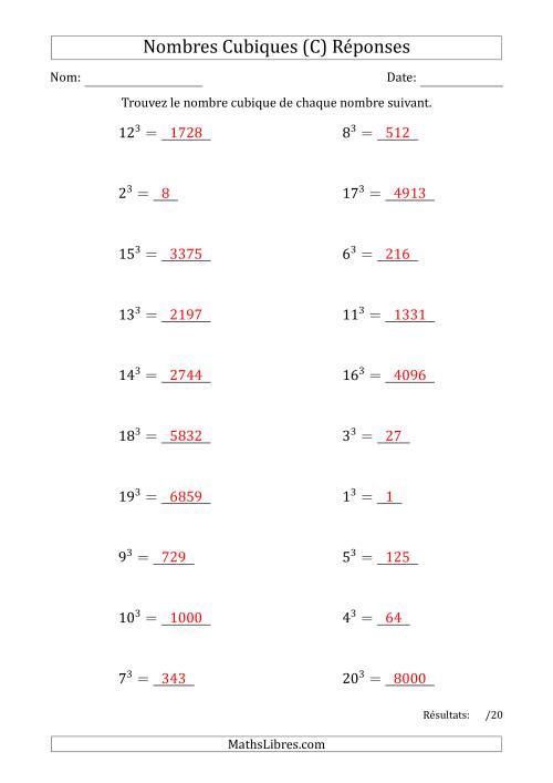 Nombres Cubiques de 1 à 20 (C) page 2