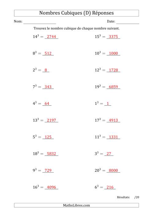 Nombres Cubiques de 1 à 20 (D) page 2