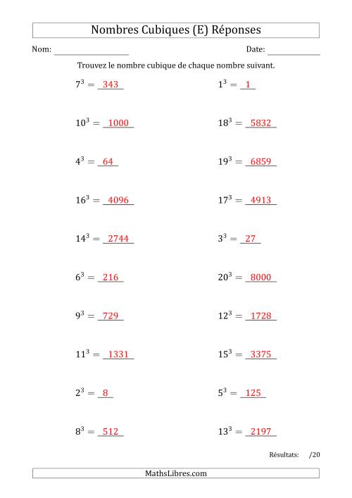 Nombres Cubiques de 1 à 20 (E) page 2