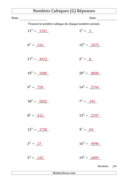 Nombres Cubiques de 1 à 20 (G) page 2