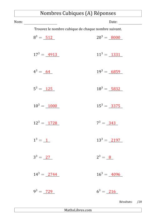 Nombres Cubiques de 1 à 20 (Tout) page 2