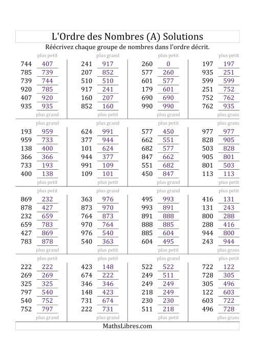 Classification en ordre des nombres entre 100 et 999 (A) page 2