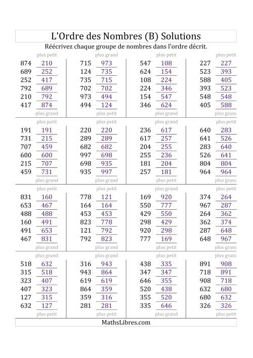 Classification en ordre des nombres entre 100 et 999 (B) page 2