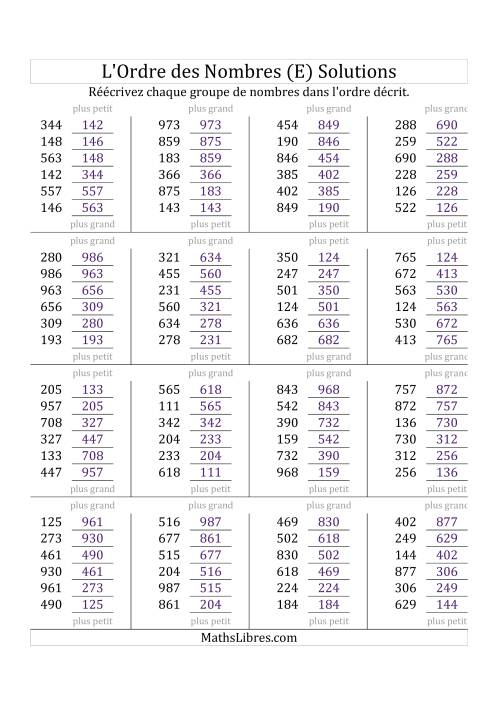 Classification en ordre des nombres entre 100 et 999 (E) page 2