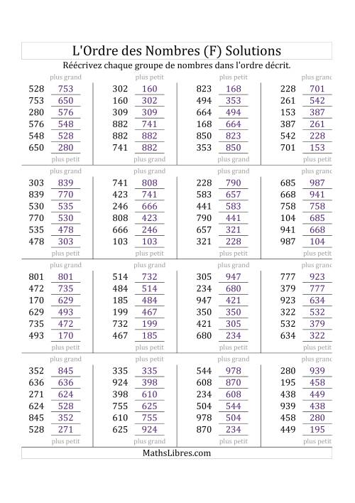 Classification en ordre des nombres entre 100 et 999 (F) page 2
