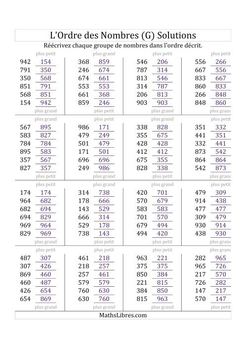 Classification en ordre des nombres entre 100 et 999 (G) page 2