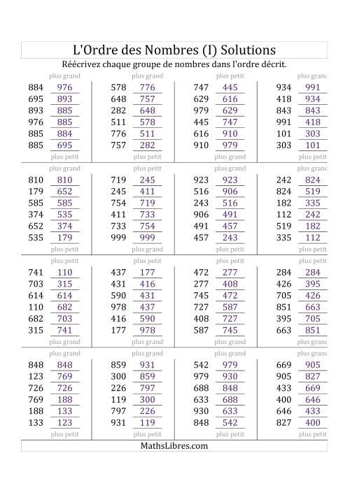 Classification en ordre des nombres entre 100 et 999 (I) page 2