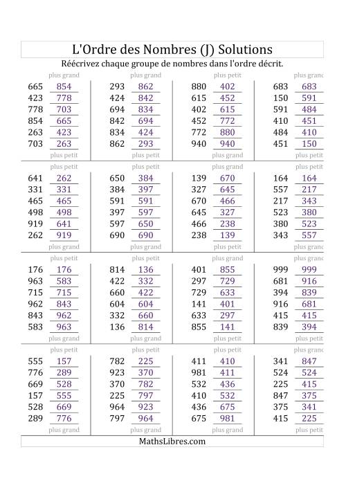 Classification en ordre des nombres entre 100 et 999 (J) page 2