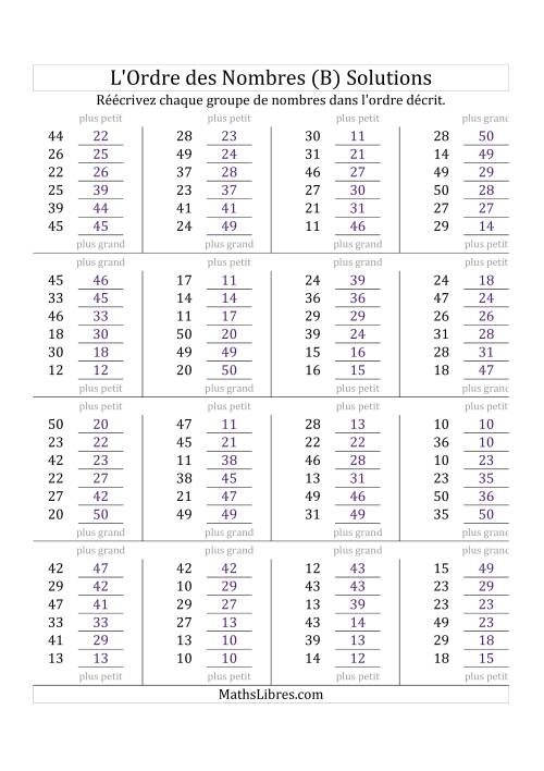 Classification en ordre des nombres entre 10 et 50 (B) page 2