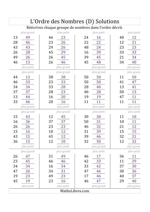 Classification en ordre des nombres entre 10 et 50 (D) page 2