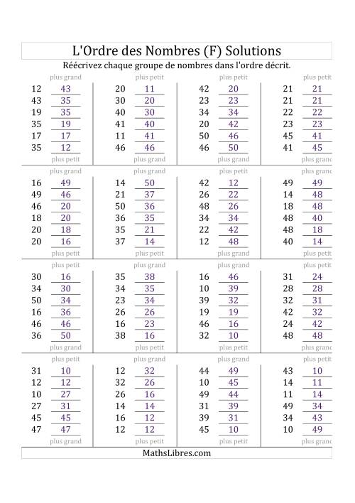Classification en ordre des nombres entre 10 et 50 (F) page 2