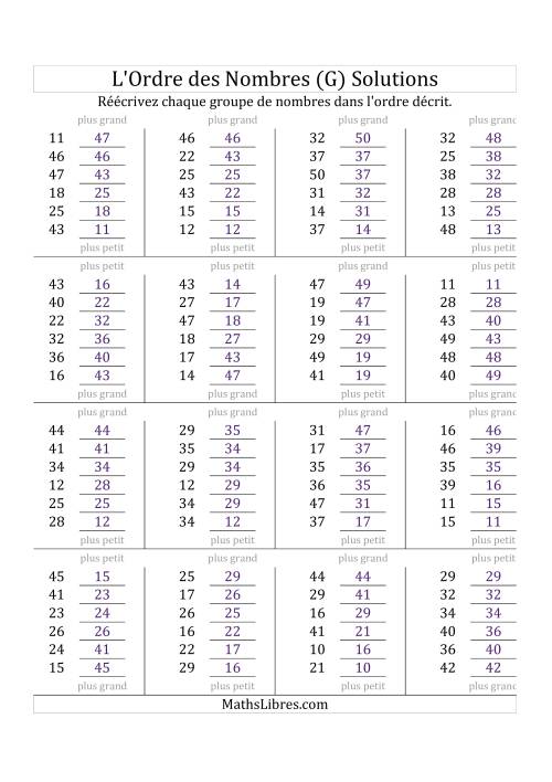 Classification en ordre des nombres entre 10 et 50 (G) page 2