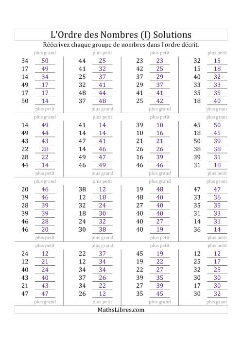 Classification en ordre des nombres entre 10 et 50 (I) page 2