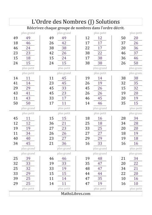 Classification en ordre des nombres entre 10 et 50 (J) page 2