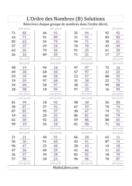 Classification en ordre des nombres entre 10 et 99 (B) page 2