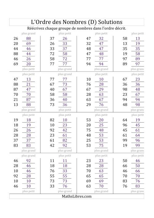 Classification en ordre des nombres entre 10 et 99 (D) page 2