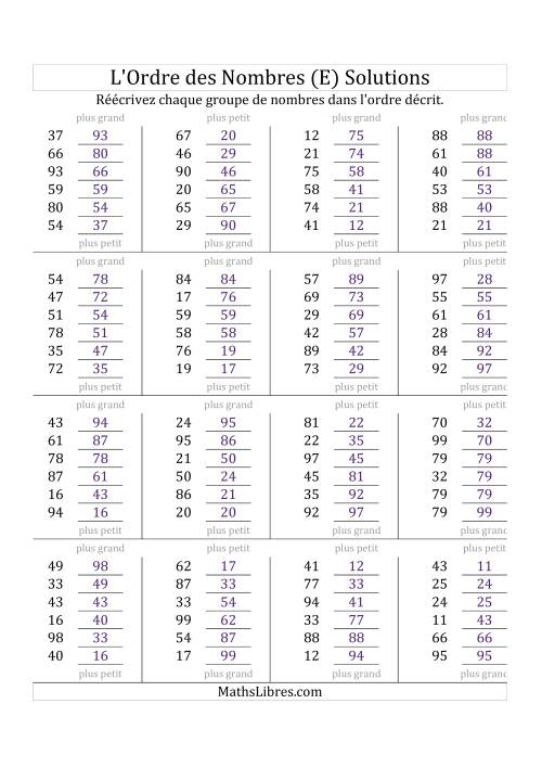 Classification en ordre des nombres entre 10 et 99 (E) page 2