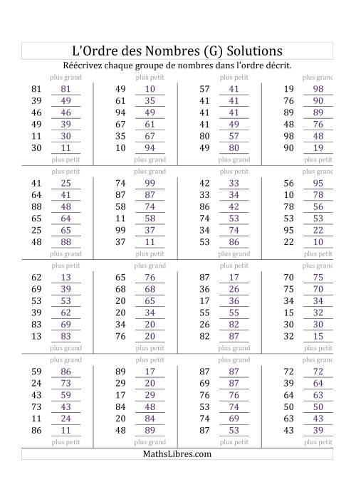 Classification en ordre des nombres entre 10 et 99 (G) page 2