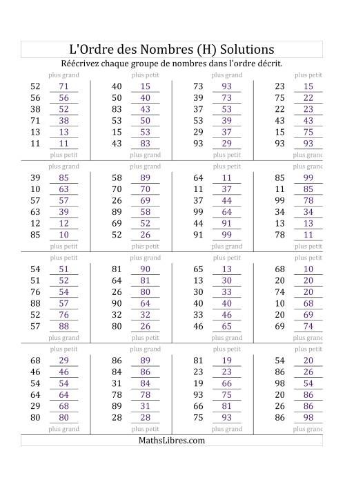 Classification en ordre des nombres entre 10 et 99 (H) page 2