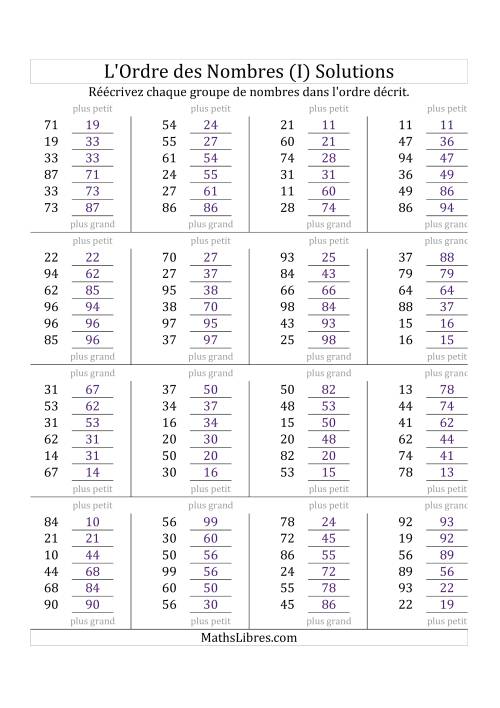 Classification en ordre des nombres entre 10 et 99 (I) page 2