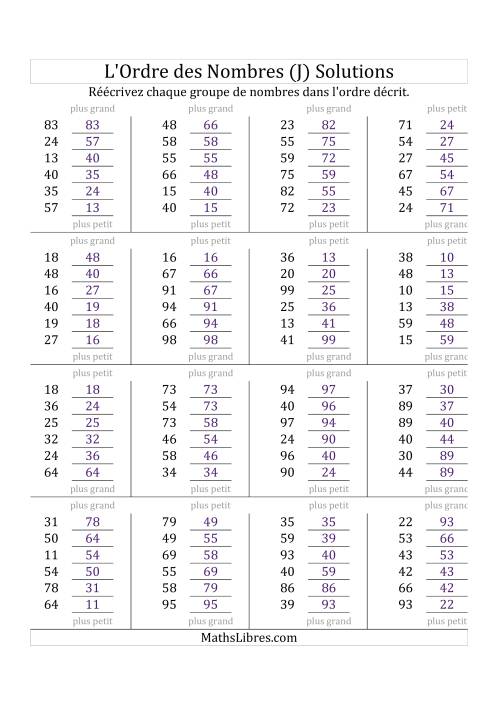 Classification en ordre des nombres entre 10 et 99 (J) page 2