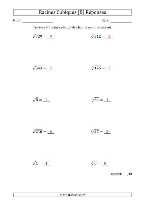 Racines Cubiques de 0 à 9 (B) page 2