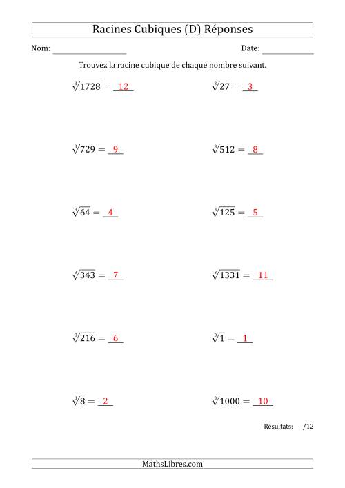 Racines Cubiques de 1 à 12 (D) page 2