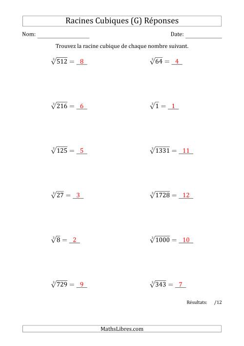 Racines Cubiques de 1 à 12 (G) page 2