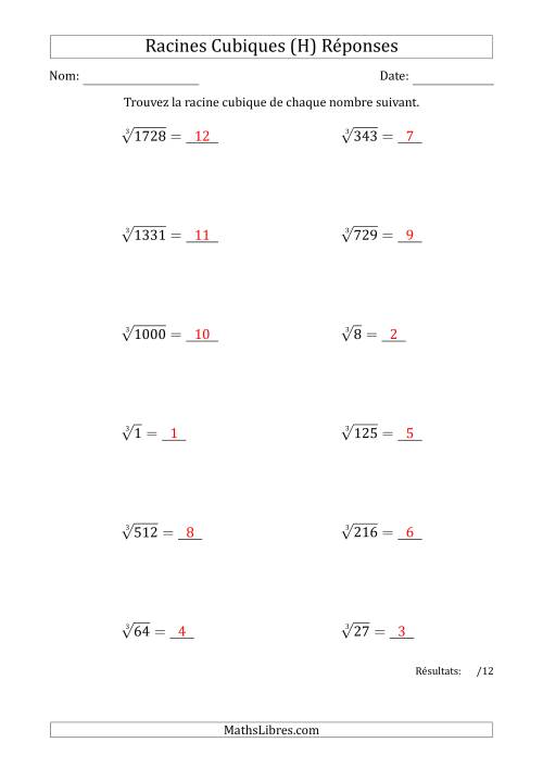 Racines Cubiques de 1 à 12 (H) page 2