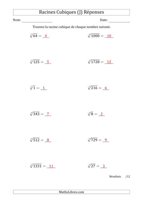 Racines Cubiques de 1 à 12 (J) page 2