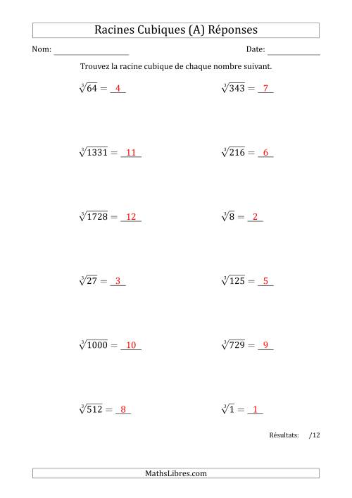 Racines Cubiques de 1 à 12 (Tout) page 2