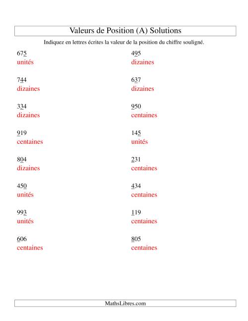 Valeurs de position (unités aux centaines) (A) page 2