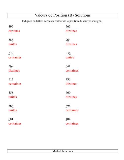 Valeurs de position (unités aux centaines) (B) page 2