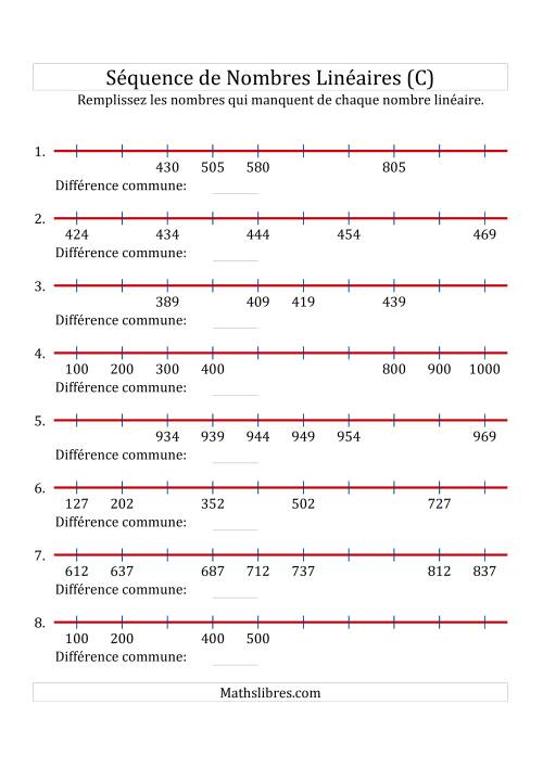 Séquence Personnalisée de Nombres Linéaires Croissants (De 100 à 1 000) (C)
