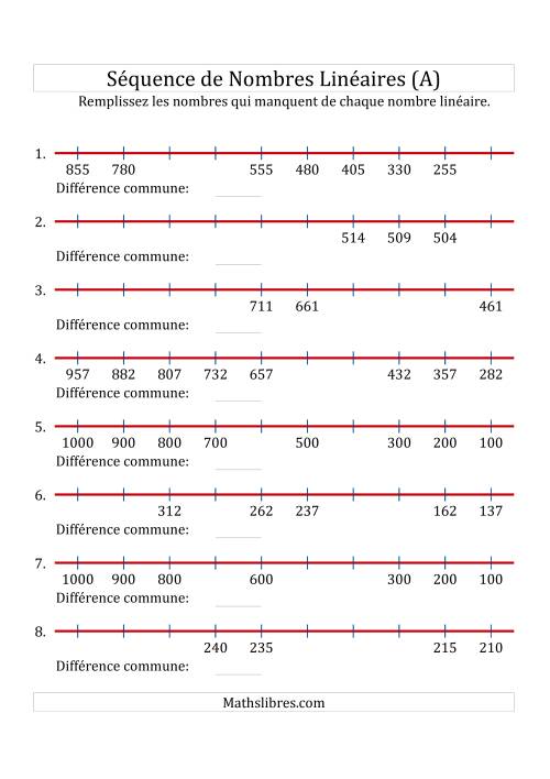 Séquence Personnalisée de Nombres Linéaires Décroissants (De 100 à 1 000) (A)