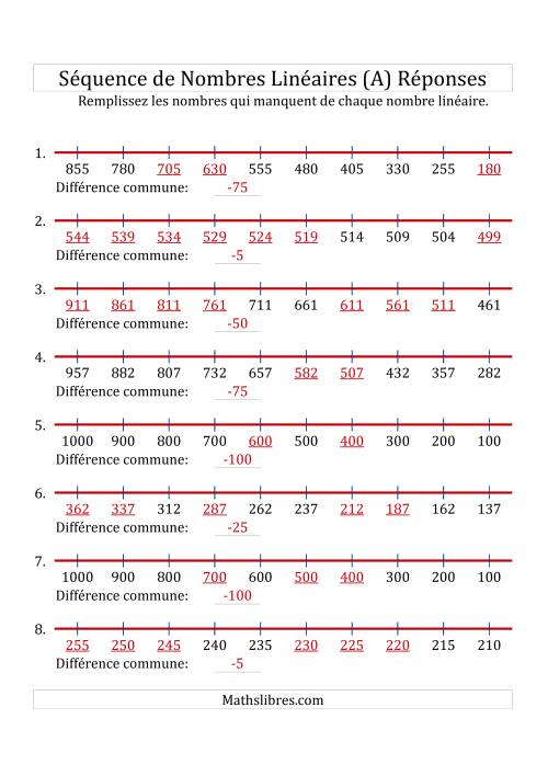 Séquence Personnalisée de Nombres Linéaires Décroissants (De 100 à 1 000) (A) page 2