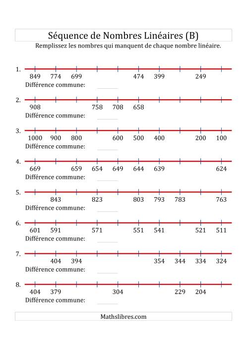 Séquence Personnalisée de Nombres Linéaires Décroissants (De 100 à 1 000) (B)