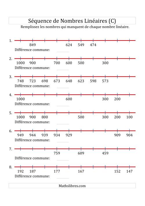 Séquence Personnalisée de Nombres Linéaires Décroissants (De 100 à 1 000) (C)