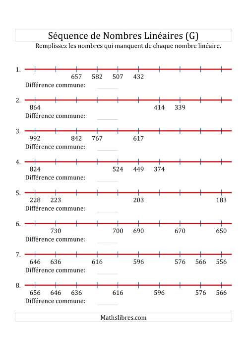 Séquence Personnalisée de Nombres Linéaires Décroissants (De 100 à 1 000) (G)